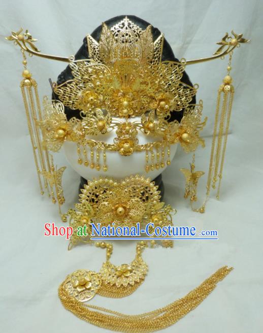 Chinese Ancient Palace Queen Hairpins Hair Accessories Traditional Golden Phoenix Coronet for Women