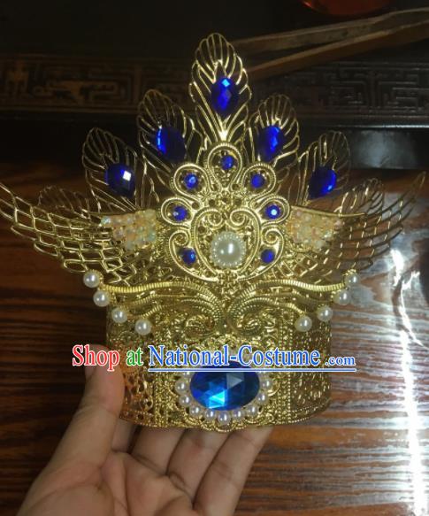 Chinese Ancient Swordsman Hair Accessories Traditional Prince Blue Crystal Hair Crown for Men