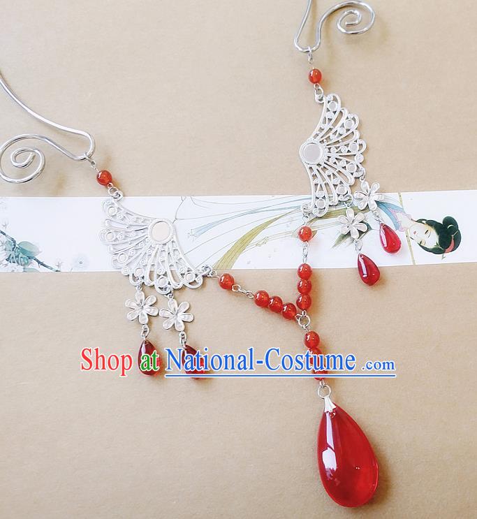 Chinese Ancient Bride Hanfu Accessories Traditional Palace Red Crystal Necklace for Women