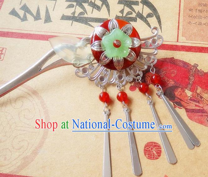 Chinese Ancient Princess Hair Accessories Traditional Hanfu Red Agate Tassel Hairpins for Women