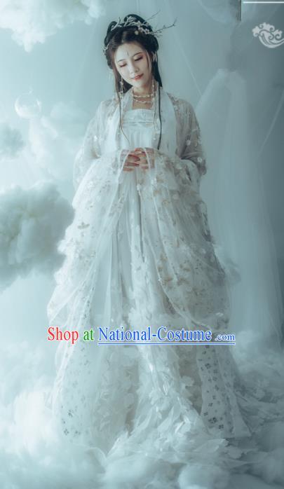 Traditional Chinese Tang Dynasty Princess Replica Costumes Ancient Peri White Hanfu Dress for Women