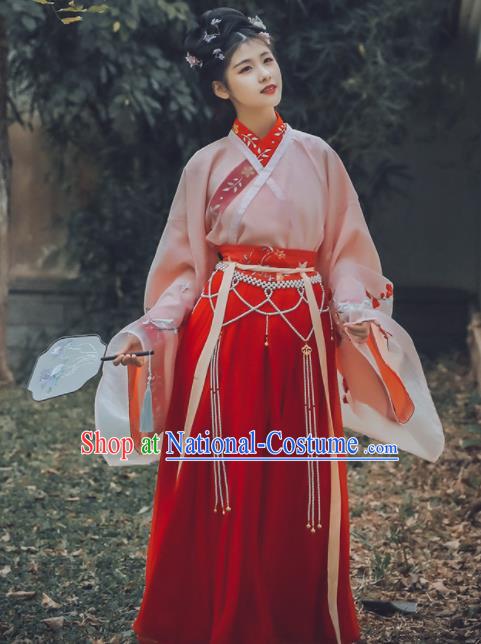 Traditional Chinese Jin Dynasty Princess Replica Costumes Ancient Palace Lady Embroidered Hanfu Dress for Women