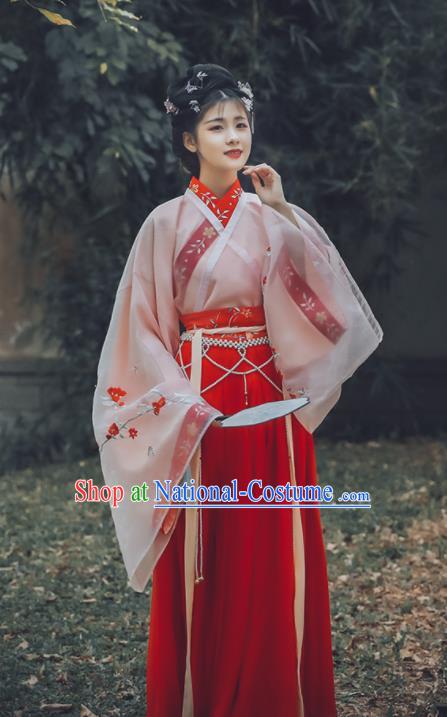 Traditional Chinese Jin Dynasty Princess Replica Costumes Ancient Palace Lady Embroidered Hanfu Dress for Women