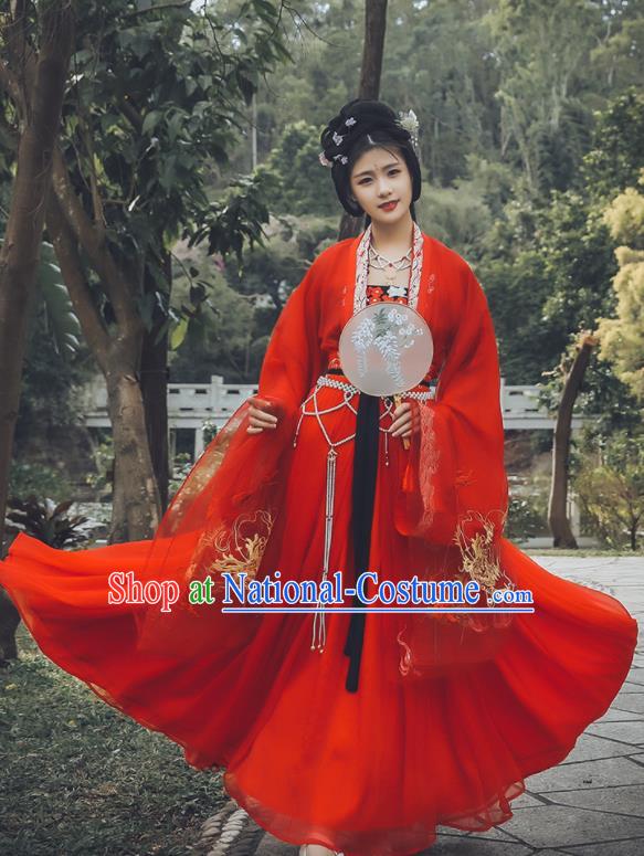 Traditional Chinese Tang Dynasty Court Princess Replica Costumes Ancient Drama Peri Red Hanfu Dress for Women