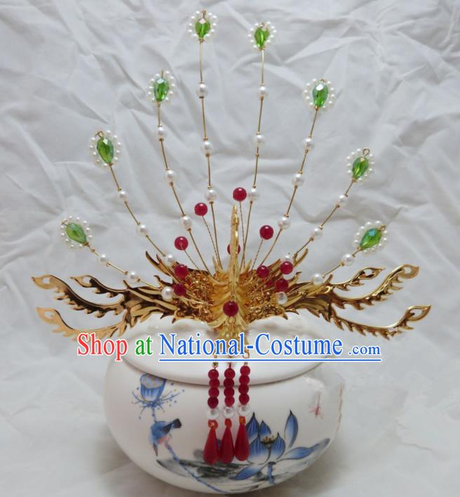 Chinese Ancient Palace Queen Tassel Phoenix Coronet Hairpins Hair Accessories Traditional Hair Comb for Women