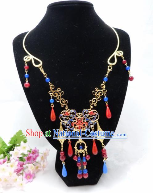 Chinese Ancient Bride Hanfu Accessories Traditional Palace Blueing Necklace for Women