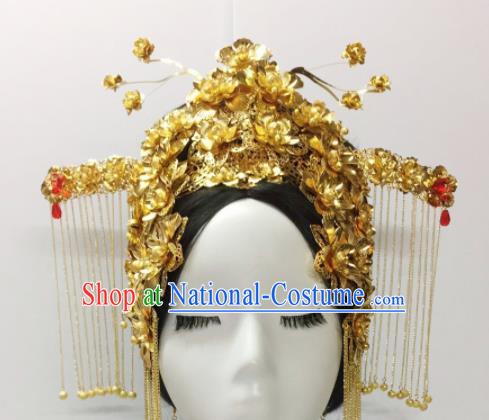 Chinese Ancient Hair Accessories Golden Phoenix Coronet Traditional Palace Hairpins for Women