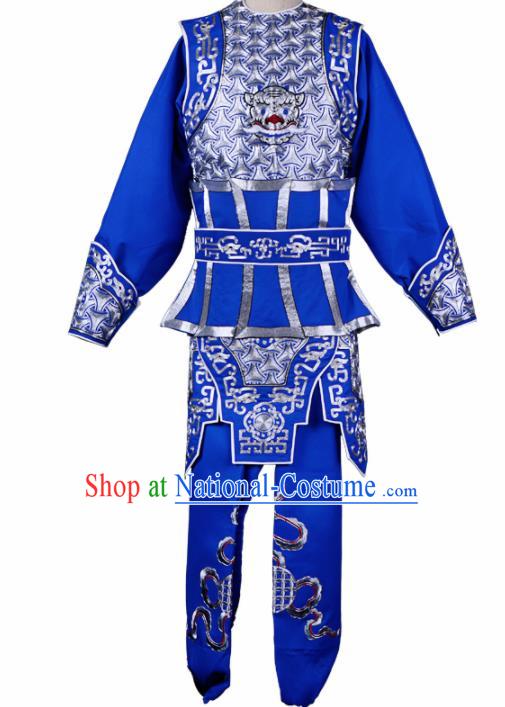 Professional Chinese Traditional Beijing Opera Takefu Costume Peking Opera Swordsmen Blue Clothing for Adults