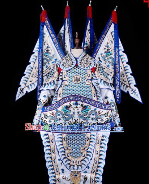 Professional Chinese Beijing Opera Costume Traditional Peking Opera General White Clothing for Adults