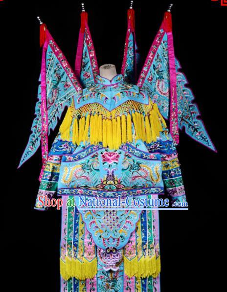 Professional Chinese Traditional Beijing Opera Female General Blue Costume for Adults