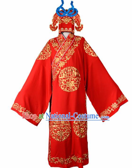 Professional Chinese Beijing Opera Costume Traditional Peking Opera Scholar Red Robe and Hat for Adults