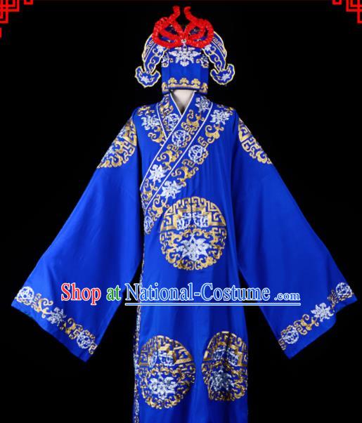 Professional Chinese Beijing Opera Costume Traditional Peking Opera Scholar Royalblue Robe and Hat for Adults