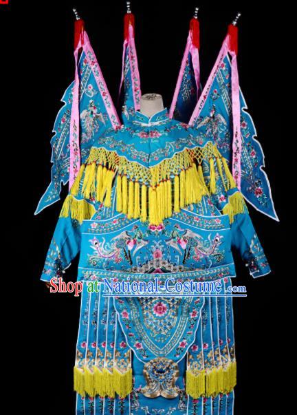 Professional Chinese Traditional Beijing Opera Female General Costume Peking Opera Blue Clothing for Adults