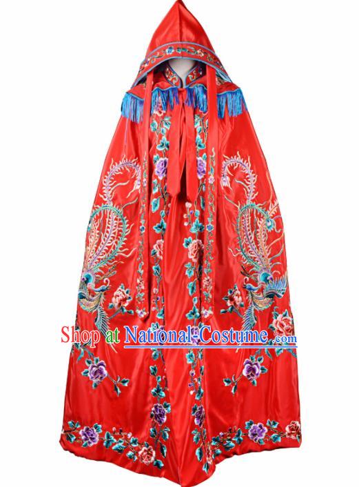 Professional Chinese Traditional Beijing Opera Swordswomen Costume Embroidered Red Cloak for Adults