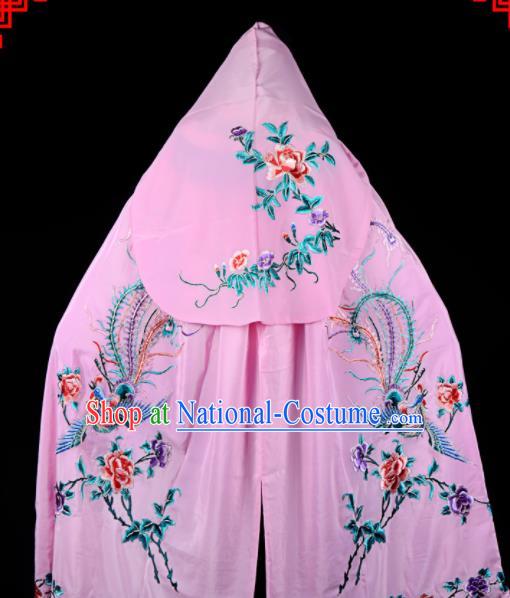 Professional Chinese Traditional Beijing Opera Swordswomen Costume Embroidered Pink Cloak for Adults