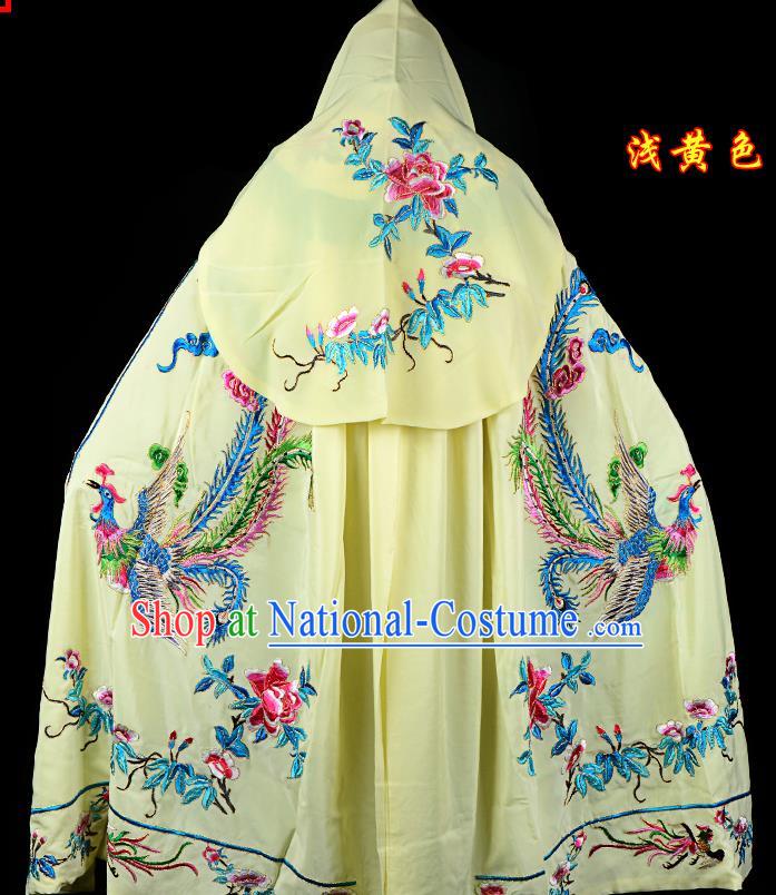 Professional Chinese Traditional Beijing Opera Swordswomen Costume Embroidered Yellow Cloak for Adults