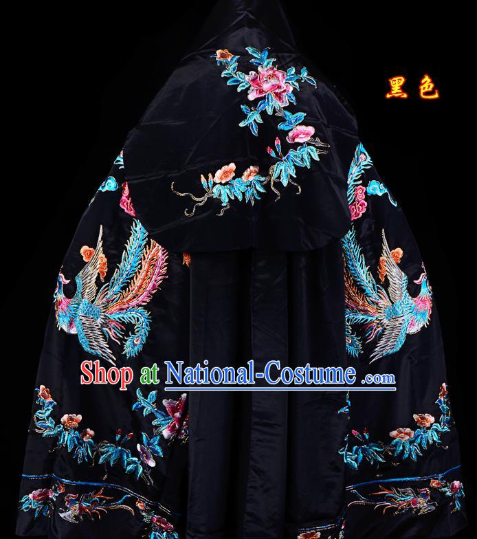 Professional Chinese Traditional Beijing Opera Swordswomen Costume Embroidered Black Cloak for Adults