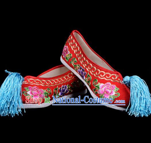 Professional Chinese Beijing Opera Diva Shoes Ancient Traditional Red Embroidered Shoes for Women