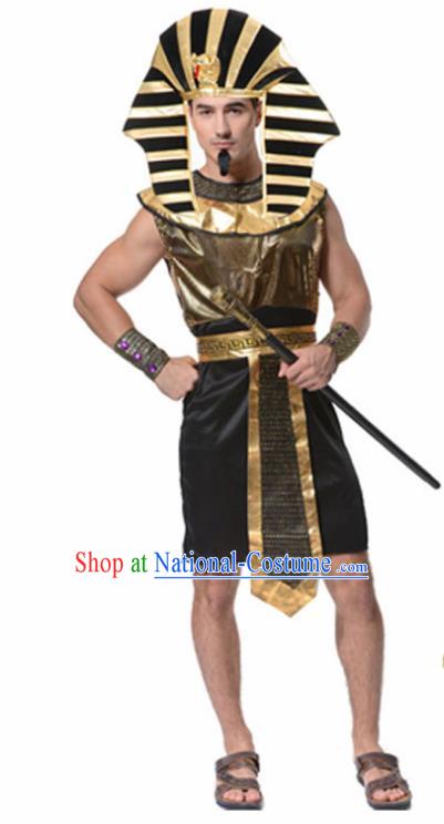 Traditional Egypt Pharaoh Costume Ancient Egypt King Garment Black Clothing for Men