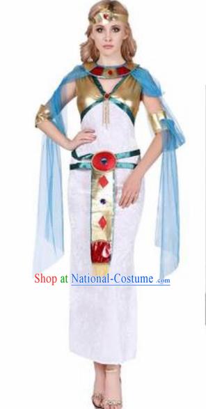 Traditional Egypt Empress Costume Ancient Egypt Queen White Dress with Cloak for Women