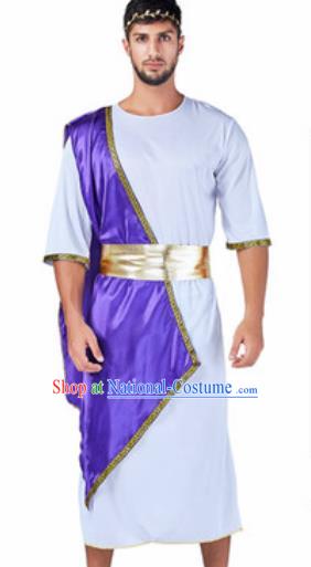 Traditional Greece Prince Costume Ancient Greek Warrior Purple Clothing for Men