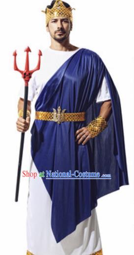 Traditional Greece Prince Costume Ancient Greek Warrior Navy Blue Clothing for Men