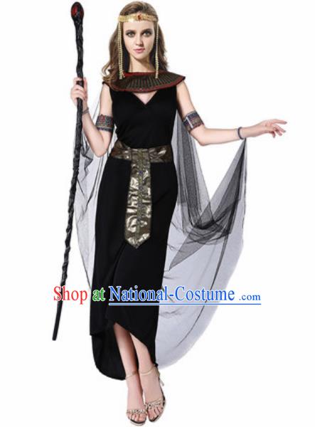 Traditional Egypt Priestess Costume Ancient Witch Black Dress for Women