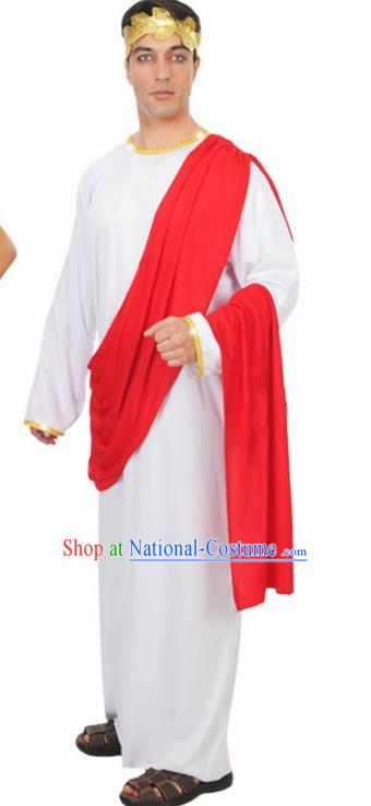 Traditional Roman Prince Costume Ancient Rome Senator White Clothing for Men