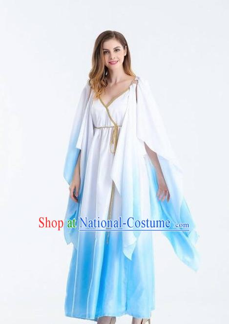 Traditional Greek Goddess Costume Ancient Greek Queen Blue Dress for Women