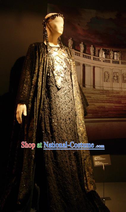 Traditional Greek Stage Performance Costume Ancient Greek Queen Black Dress for Women