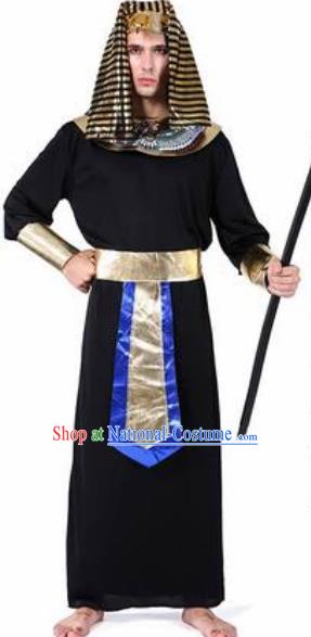 Traditional Egypt Presbyter Costume Ancient Egypt Pharaoh Black Clothing for Men