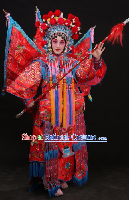 Professional Chinese Traditional Beijing Opera Costume Female General Embroidered Red Clothing for Adults