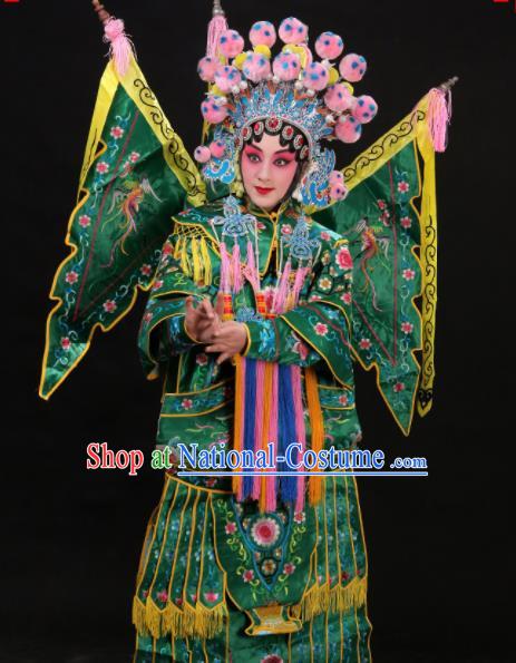 Professional Chinese Traditional Beijing Opera Costume Female General Embroidered Green Clothing for Adults