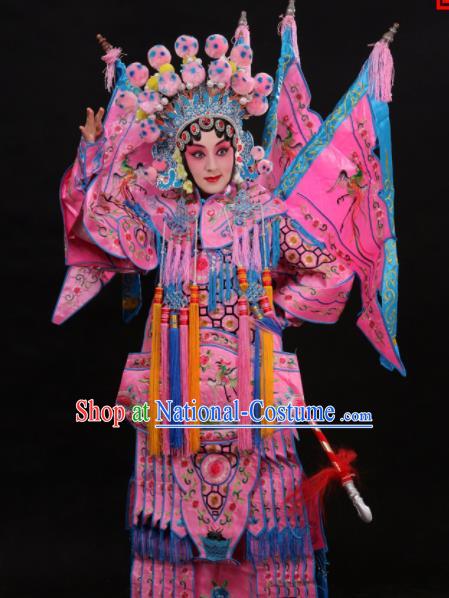 Professional Chinese Traditional Beijing Opera Costume Female General Embroidered Pink Clothing for Adults