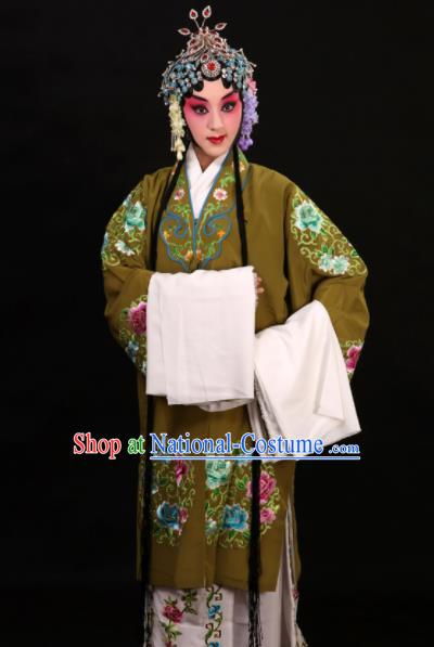 Professional Chinese Traditional Beijing Opera Costume Old Women Embroidered Green Dress for Adults