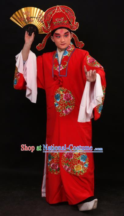 Professional Chinese Beijing Opera Niche Costume Traditional Peking Opera Red Robe and Hat for Adults