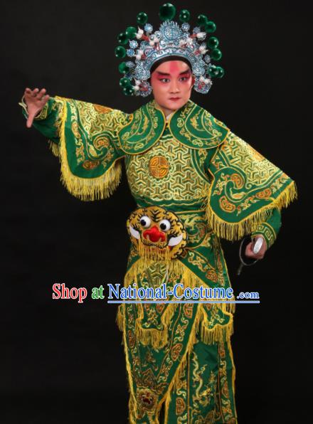 Professional Chinese Beijing Opera Takefu Costume Traditional Peking Opera Warrior Green Clothing for Adults