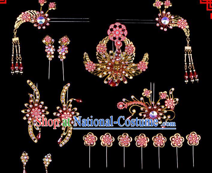 Professional Chinese Beijing Opera Hair Accessories Ancient Princess Red Hairpins Headwear for Women