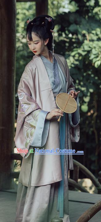 Chinese Traditional Song Dynasty Nobility Lady Replica Costume Ancient Embroidered Hanfu Dress for Women