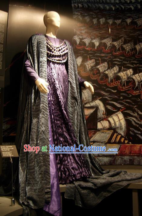 Traditional Greek Stage Performance Costume Ancient Greek Peplos Purple Dress for Women