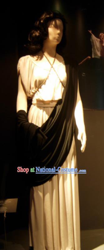 Traditional Greek Stage Performance Costume Ancient Greek Goddess Peplos White Dress for Women