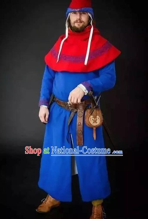 Traditional Roman Male Costume Ancient Rome Warrior Blue Toga Clothing for Men