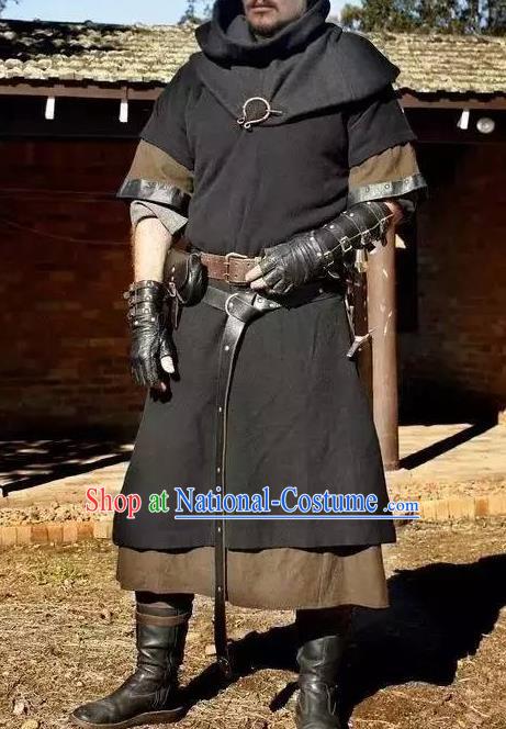 Traditional Roman Male Costume Ancient Rome Warrior Black Tunics Clothing for Men