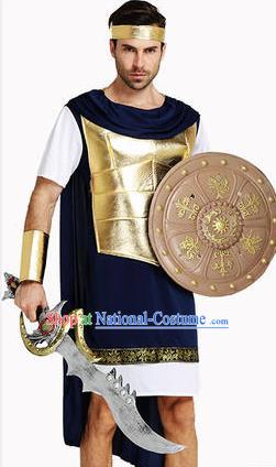 Traditional Roman Costume Ancient Rome Warrior Clothing Blue Toga for Men