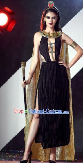 Traditional Egypt Priestess Costume Ancient Egypt Queen Black Dress with Cloak for Women