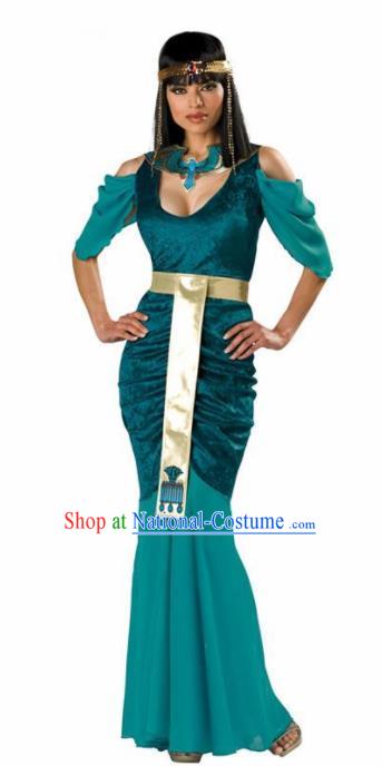 Traditional Egypt Priestess Costume Ancient Egypt Queen Green Dress for Women