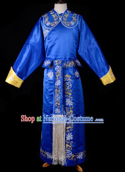 Professional Chinese Beijing Opera Takefu Costume Traditional Ancient Swordsman Embroidered Blue Clothing for Adults