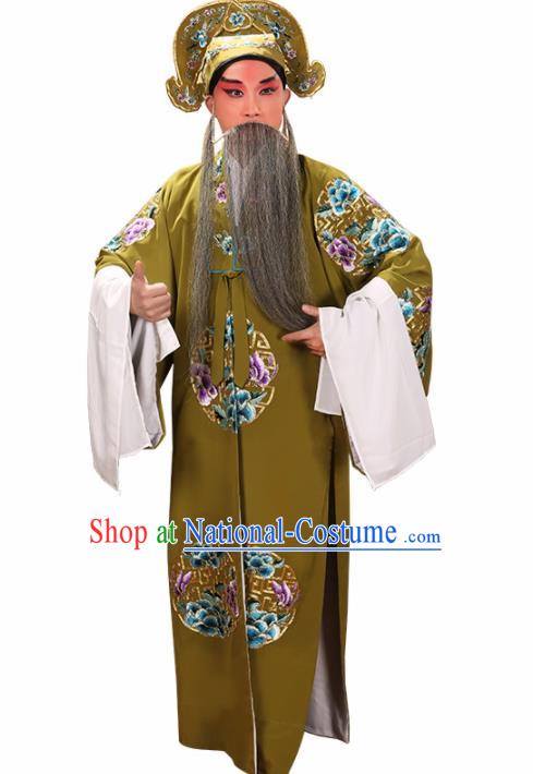 Professional Chinese Beijing Opera Landlord Costume Old Men Green Robe for Adults