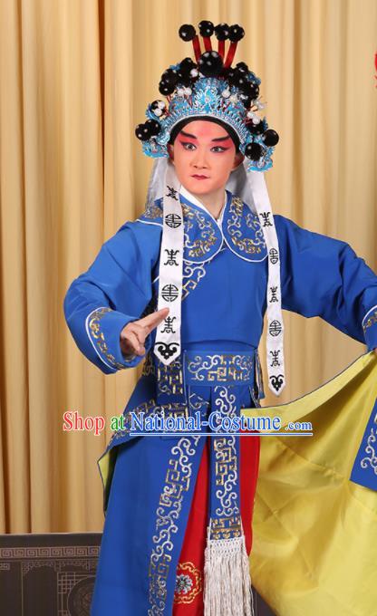 Professional Chinese Beijing Opera Takefu Costume Ancient Imperial Bodyguard Blue Clothing for Adults