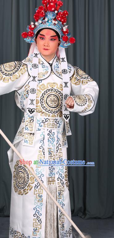 Professional Chinese Beijing Opera Takefu Costume Ancient Swordsman White Clothing for Adults